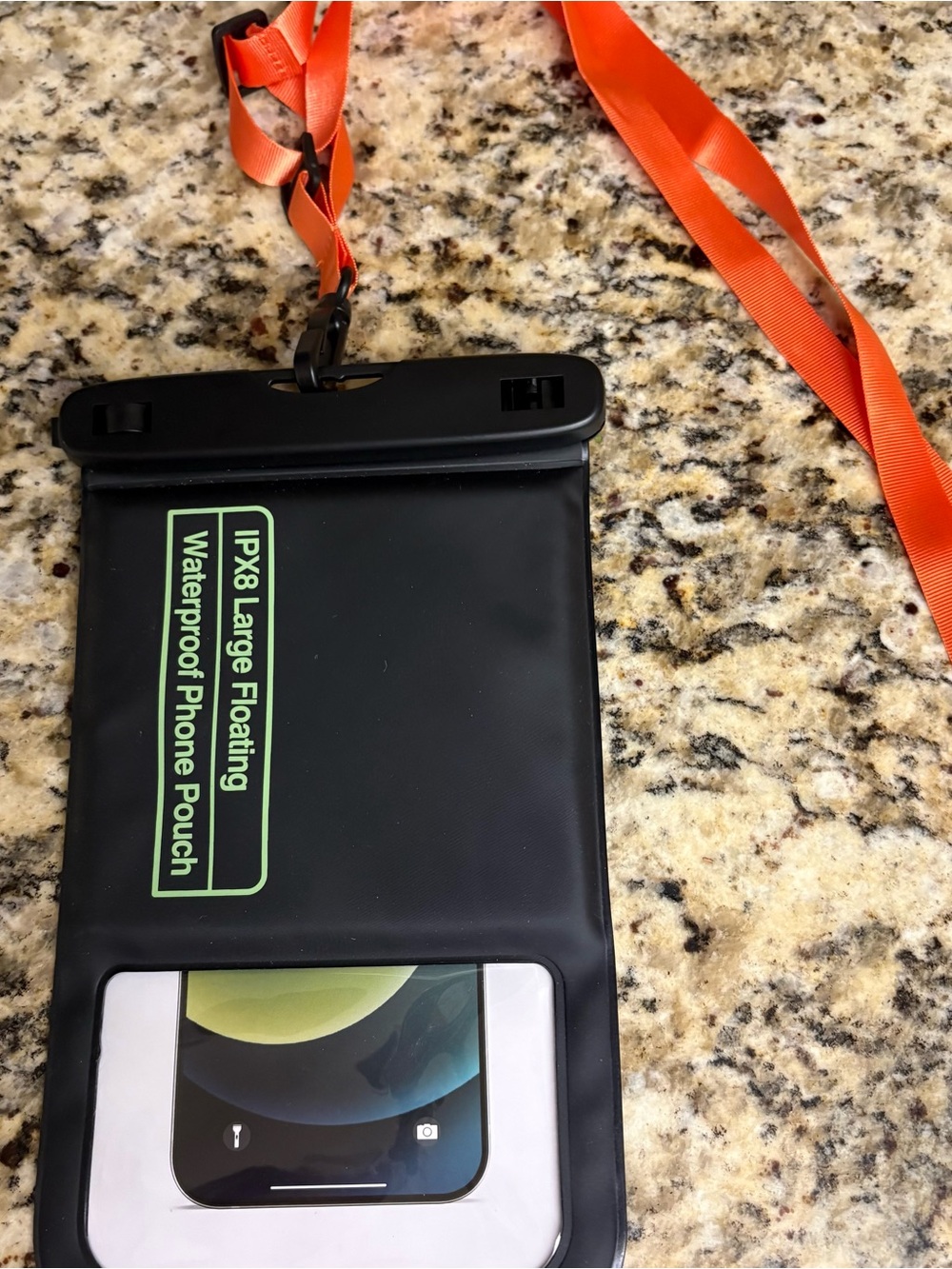 Waterproof Floating Phone Pouch – Black with Orange Lanyard
